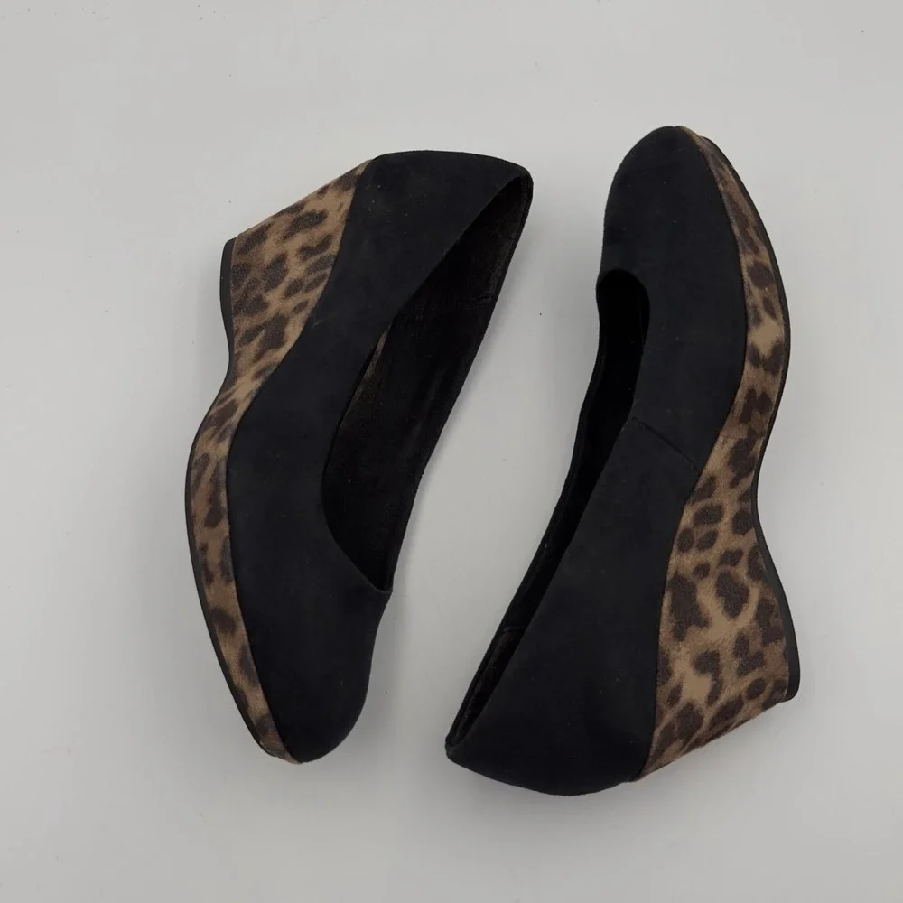 Marco Tozzi Black Suede Leopard Wedges Heels Size‎ 37 US 6/6.5